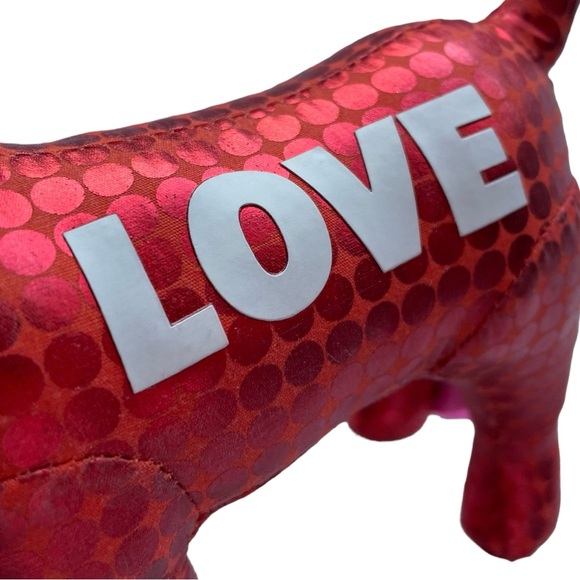 PiNK Victoria’s Secret RED LOVE Stuffed Dog Holiday Metallic EUC VS Pink Pup 09 - Picture 2 of 8